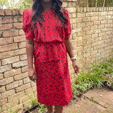 80's red and black peplum dress medium
