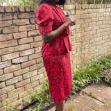 80's red and black peplum dress medium