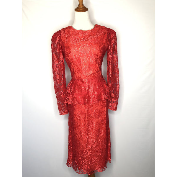 Vintage red lace peplum dress
